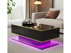Mesa de centro moderna com acabamento brilhante - 100 x 50 x 40 cm - com 3 gavetas + LEDs + USB - aglomerado - preta