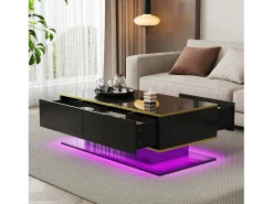 Mesa de centro moderna com acabamento brilhante - 100 x 50 x 40 cm - com 3 gavetas + LEDs + USB - aglomerado - preta