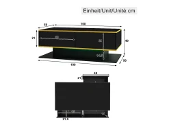 Mesa de centro moderna com acabamento brilhante - 100 x 50 x 40 cm - com 3 gavetas + LEDs + USB - aglomerado - preta