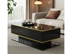 Mesa de centro moderna com acabamento brilhante - 100 x 50 x 40 cm - com 3 gavetas + LEDs + USB - aglomerado - preta
