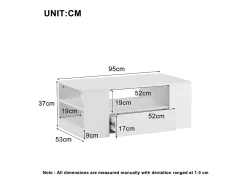 Mesa de centro moderna com 2 gavetas e prateleiras, LED, lacada a branco