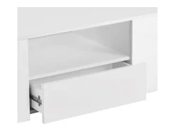 Mesa de centro moderna com 2 gavetas e prateleiras, LED, lacada a branco