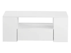Mesa de centro moderna com 2 gavetas e prateleiras, LED, lacada a branco