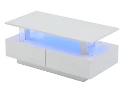 Mesa de centro moderna com 2 gavetas em acrílico branco, estrutura de dois níveis