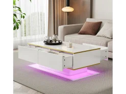 Mesa de centro moderna com acabamento brilhante - 100 x 50 x 40 cm - com 3 gavetas + LEDs + USB - aglomerado - branca