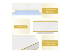 Mesa de centro moderna com acabamento brilhante - 100 x 50 x 40 cm - com 3 gavetas + LEDs + USB - aglomerado - branca