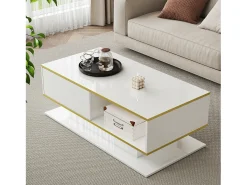Mesa de centro moderna com acabamento brilhante - 100 x 50 x 40 cm - com 3 gavetas + LEDs + USB - aglomerado - branca