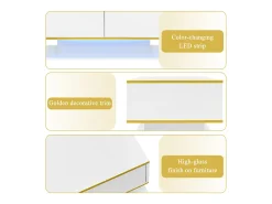 Mesa de centro moderna com acabamento brilhante - 100 x 50 x 40 cm - com 3 gavetas + LEDs + USB - aglomerado - branca
