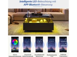 Mesa de centro moderna com 2 gavetas e espaço transparente - 70 x 70 x 41 cm - LEDs - Aglomerado - Preto brilhante