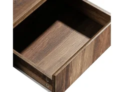 Mesa de centro moderna com gaveta e compartimentos de armazenamento, madeira natural, cinza-preto