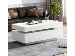 Mesa de centro moderna com acabamento laqueado brilhante - 100 x 50 x 35 cm - com 2 gavetas + LEDs - aglomerado - branca