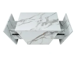Mesa de centro moderna de tambor, Mesa de sala em folheado de mármore branco, 2 gavetas, madeira MDF, 70 x 70 x 37cm