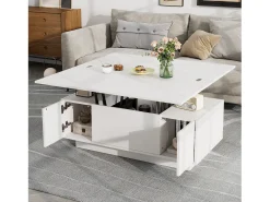 Mesa de centro moderna elevável - 100 x 50 x 55,5 cm - com espaço de armazenamento oculto - aglomerado - branco