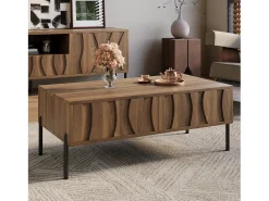 Mesa de centro moderna em estilo retrô - 105 x 55 x 41 cm - com 2 gavetas - MDF + aglomerado - cor natural
