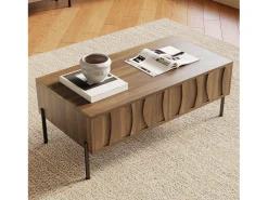 Mesa de centro moderna em estilo retrô - 105 x 55 x 41 cm - com 2 gavetas - MDF + aglomerado - cor natural