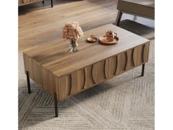 Mesa de centro moderna em estilo retrô - 105 x 55 x 41 cm - com 2 gavetas - MDF + aglomerado - cor natural