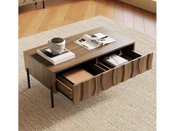 Mesa de centro moderna em estilo retrô - 105 x 55 x 41 cm - com 2 gavetas - MDF + aglomerado - cor natural