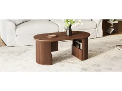 Mesa de centro moderna em estilo retrô - 105 x 50 x 46,5 cm - em nogueira com textura vertical - com espaço de armazenamento - MDF - marrom