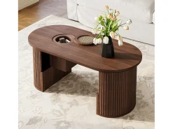 Mesa de centro moderna em estilo retrô - 105 x 50 x 46,5 cm - em nogueira com textura vertical - com espaço de armazenamento - MDF - marrom