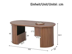 Mesa de centro moderna em estilo retrô - 105 x 50 x 46,5 cm - em nogueira com textura vertical - com espaço de armazenamento - MDF - marrom