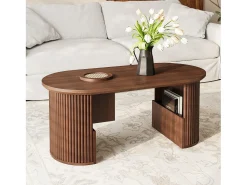 Mesa de centro moderna em estilo retrô - 105 x 50 x 46,5 cm - em nogueira com textura vertical - com espaço de armazenamento - MDF - marrom