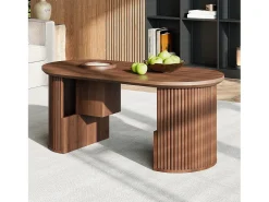 Mesa de centro moderna em estilo retrô - 105 x 50 x 46,5 cm - em nogueira com textura vertical - com espaço de armazenamento - MDF - marrom