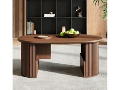 Mesa de centro moderna em estilo retrô - 105 x 50 x 46,5 cm - em nogueira com textura vertical - com espaço de armazenamento - MDF - marrom