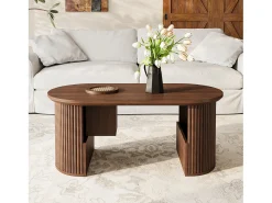 Mesa de centro moderna em estilo retrô - 105 x 50 x 46,5 cm - em nogueira com textura vertical - com espaço de armazenamento - MDF - marrom
