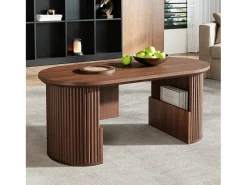 Mesa de centro moderna em estilo retrô - 105 x 50 x 46,5 cm - em nogueira com textura vertical - com espaço de armazenamento - MDF - marrom