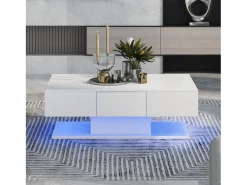 Mesa de centro moderna laqueada - 100 x 60 x 33,5 cm - com 2 gavetas - aglomerado - branca