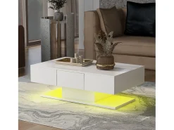 Mesa de centro moderna laqueada - 100 x 60 x 33,5 cm - com 2 gavetas - aglomerado - branca