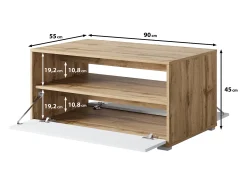 Mesa de centro moderna retangular com prateleira e compartimento, 90 cm, carvalho wotan, preto mate
