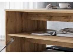 Mesa de centro moderna retangular com prateleira e compartimento, 90 cm, carvalho wotan, preto mate