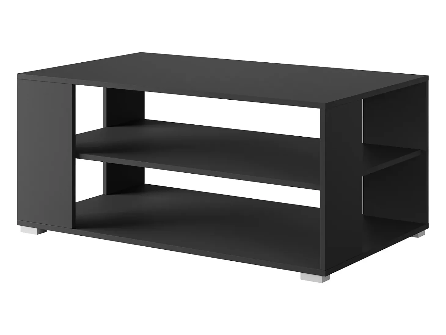 Mesa de centro moderna retangular simples com 2 prateleiras, 100 cm, preto mate