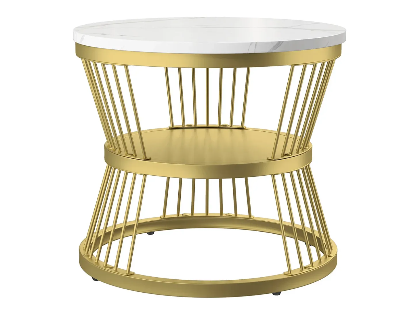 Mesa de centro moderna redonda encaixável - Estrutura em metal, Mesa grande: 70 x 45 cm, Mesa pequena: 45 x 40 cm - Dourado