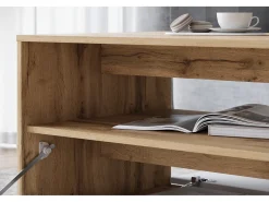 Mesa de centro moderna retangular com prateleira e compartimento, 90 cm, carvalho wotan, branco mate