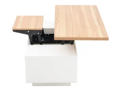 Mesa de centro moderna 100x50x40 cm - com 2 portas - mecanismo duplo de elevação - compartimento oculto - Branco+Natural