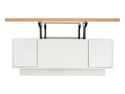 Mesa de centro moderna 100x50x40 cm - com 2 portas - mecanismo duplo de elevação - compartimento oculto - Branco+Natural