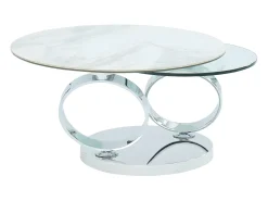 Mesa de centro modular em vidro temperado, cerâmica e metal - Efeito mármore branco - JOLINE