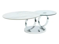 Mesa de centro modular em vidro temperado, cerâmica e metal - Efeito mármore branco - JOLINE