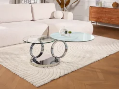 Mesa de centro modular em vidro temperado, cerâmica e metal - Efeito mármore branco - JOLINE