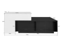Mesa de centro modular 115x60x43cm com tampo elevatório, armazenamento integrado, branco e preto