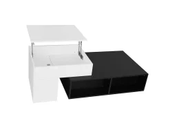 Mesa de centro modular 115x60x43cm com tampo elevatório, armazenamento integrado, branco e preto