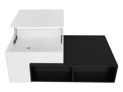 Mesa de centro modular 115x60x43cm com tampo elevatório, armazenamento integrado, branco e preto