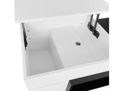 Mesa de centro modular 115x60x43cm com tampo elevatório, armazenamento integrado, branco e preto
