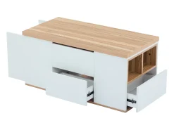 Mesa de centro multifuncional elevável - a escrivaninha pode ser desdobrada em duas mesas - Branco + Natural claro