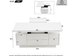 Mesa de centro multifuncional elevável com armazenamento oculto, branco puro, estrutura de MDF
