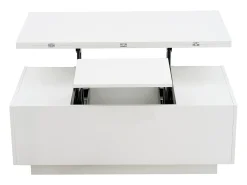 Mesa de centro multifuncional elevável com armazenamento oculto, branco puro, estrutura de MDF