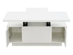 Mesa de centro multifuncional elevável com armazenamento oculto, branco puro, estrutura de MDF