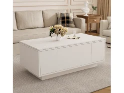 Mesa de centro multifuncional elevável com armazenamento oculto, branco puro, estrutura de MDF